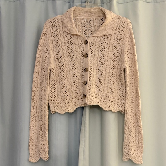 Sweaters - Women’s Cream Knit Button-Up Cropped Cottagecore Romantic Boho Sweater